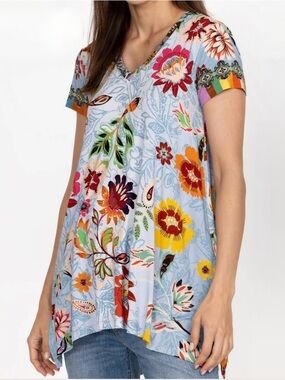 NWT Johnny Was Rainbow Floral Drape Tunic Boho Resort Too XS  (Fits Like Small